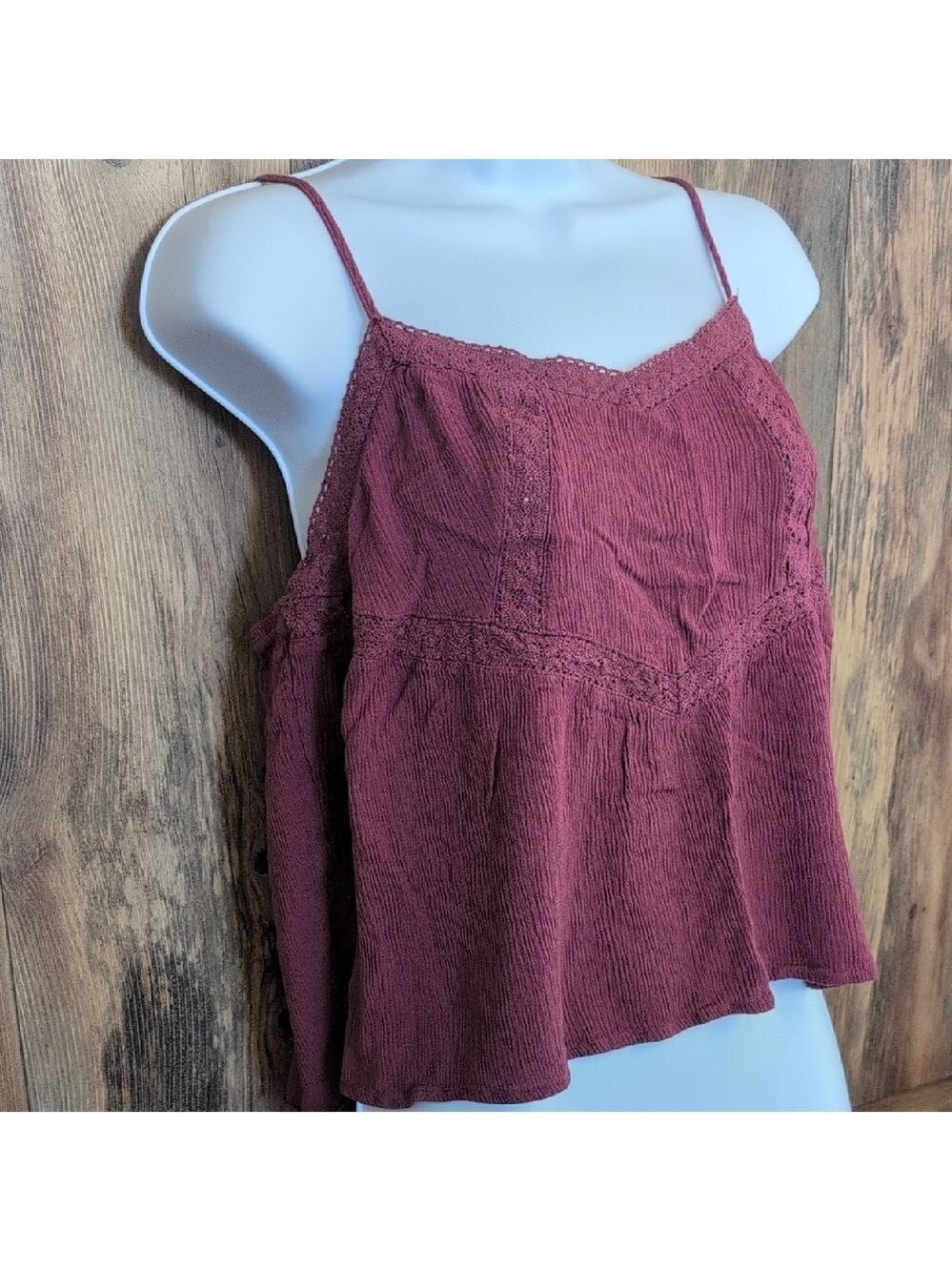 Hippie Rose Burgundy Lace Cami Top XL E107